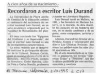Recordaron a escritor Luis Durand  [artículo].