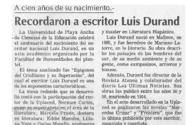 Recordaron a escritor Luis Durand  [artículo].