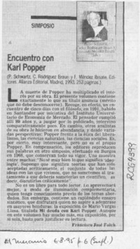 Encuentro con Karl Popper  [artículo] Francisco José Folch.