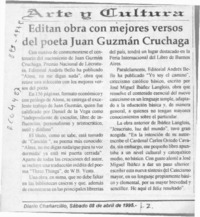 Editan obra con mejores versos del poeta Juan Guzmán Cruchaga  [artículo].