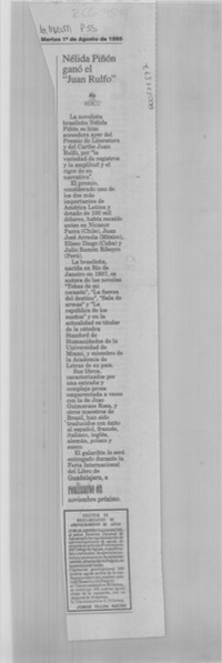 Nélida Piñón ganó el "Juan Rulfo"