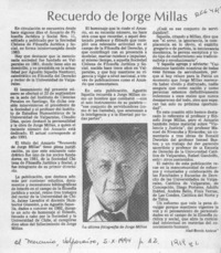 Recuerdo de Jorge Millas  [artículo] Abel Brevis Azócar.