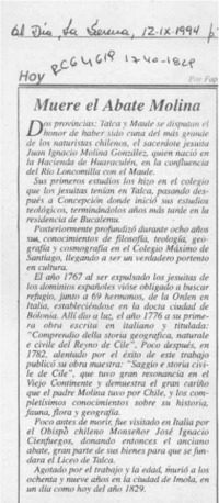 Muere el Abate Molina  [artículo] Fap.