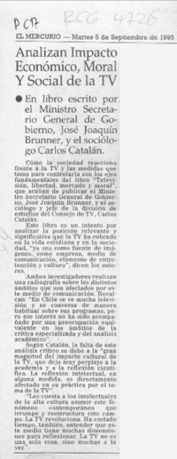 Analizan impacto económico, moral y social de la TV  [artículo].