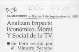 Analizan impacto económico, moral y social de la TV  [artículo].