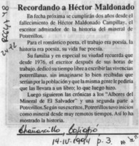 Recordando a Héctor Maldonado  [artículo] A. A. de M.