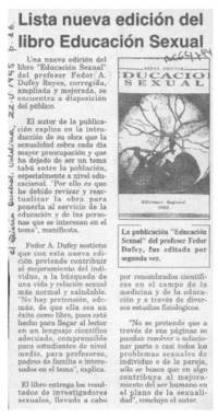 Lista nueva edició de libro "Educación sexual"  [artículo].