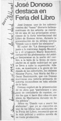 José Donoso destaca en feria del libro  [artículo].