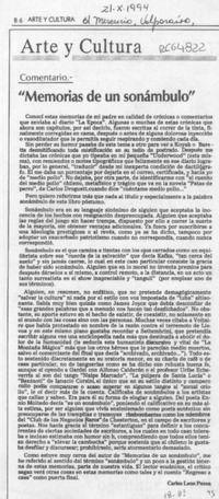 "Memorias de un sonámbulo"  [artículo] Carlos León Pezoa.