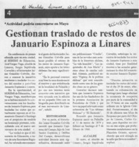 Gestionan traslado de restos de Januario Espinosa a Linares
