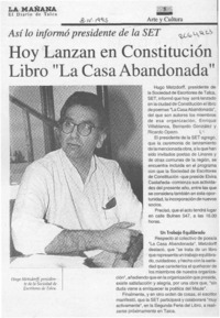 Hoy lanzan en Constitución libro "La casa abandonada"  [artículo].