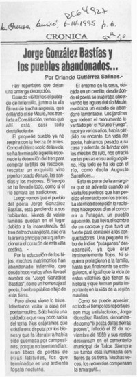 Jorge González Bastías y los pueblos abandonados --  [artículo] Orlando Gutiérrez Salinas.