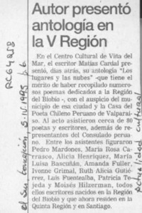 Autor presentó antología en la V región  [artículo].