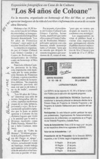 "Los 84 años de Coloane"  [artículo].