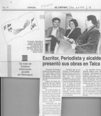 Escritor, periodista y alcalde presentó sus obras en Talca  [artículo].