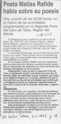 Poeta Matías Rafide habla sobre su poesía  [artículo].