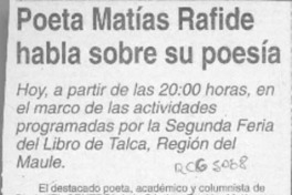 Poeta Matías Rafide habla sobre su poesía  [artículo].