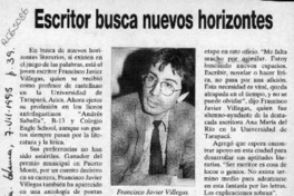 Escritor busca nuevos horizontes  [artículo].