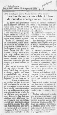 Escritor sanantonino editará libro de cuentos ecológicos en España  [artículo].