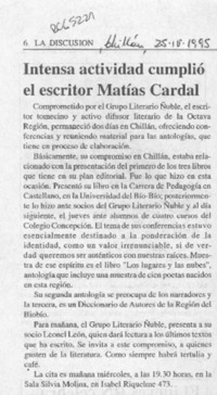 Intensa actividad cumplió el escritor Matías Cardal  [artículo].
