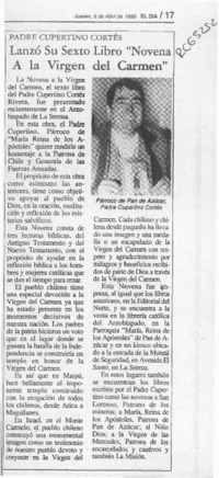 Lanzó su sexto libro "Novena a la virgen del Carmen"  [artículo].