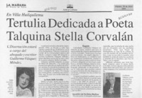 Tertulia dedicada a poeta talquina Stella Corvalán  [artículo].