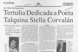 Tertulia dedicada a poeta talquina Stella Corvalán  [artículo].