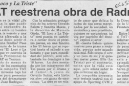 TAT reestrena obra de Radrigán  [artículo].