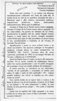 Jonás, "El río habla misterios"  [artículo] Roberto Bescós.