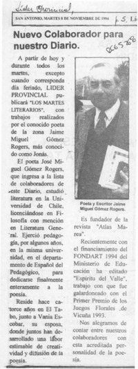 Nuevo colaborador para nuestro diario  [artículo].