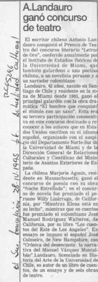 A. Landauro ganó concurso de teatro  [artículo].