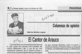 El cantor de Arauco  [artículo] Marino Muñoz Lagos.