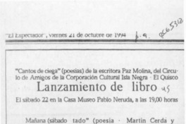 Lanzamiento de libro  [artículo].