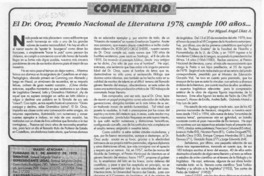 El Dr. Oroz, Premio Nacional de Literatura 1978, cumplió 100 años --  [artículo] Miguel Angel Díaz A.