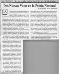 Dos nuevas voces en la poesía nacional  [artículo] Wellington Rojas Valdebenito.