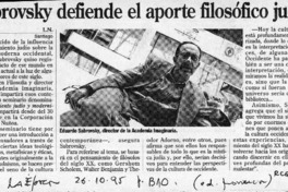 SAbrovsky defiende el aporte filosófico judío  [artículo] L. N.