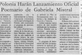 En Polonia harán lanzamiento oficial de poemario de Gabriela Mistral  [artículo].