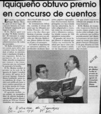 Iquiqueño obtuvo premio en concurso de cuentos  [artículo].