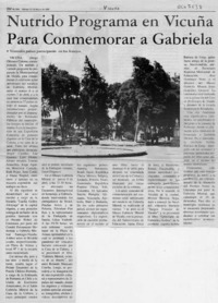 Nutrido programa en Vicuña para conmemorar a Gabriela  [artículo] Jorge Olivares Colome.