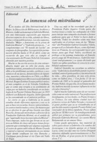 La inmensa obra mistraliana  [artículo] T. C.