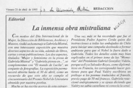 La inmensa obra mistraliana  [artículo] T. C.