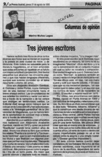 Tres jóvenes escritores  [artículo] Marino Muñoz Lagos.