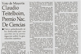 Claudio Teitelboim, Premio Nacional de Ciencias