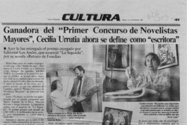 Ganadora del "Primer concurso de novelistas mayores", Cecilia Urrutia ahora se define como "escritora"  [artículo].