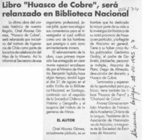 Libro "Huasco de cobre", será relanzado en Biblioteca Nacional  [artículo].