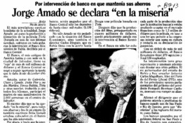 Jorge Amado se declara "en la miseria"  [artículo].