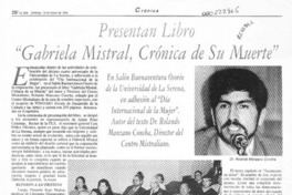 Presentan libro "Gabriela Mistral, crónica de su muerte"  [artículo] Katherine López G.