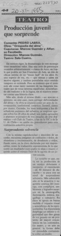 Producción juvenil que sorprende  [artículo] Pedro Labra.
