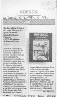 De los días felices en que Humocaro quería morir  [artículo] Lina Meruane.