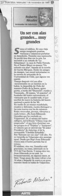 Un ser con alas grandes -- muy grandes  [artículo] Roberto Nicolini.